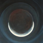 acrylic painting of lunar eclipse blue grey black red by Kauai, Hawaii artist Donia Lilly